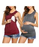 UNibelle Maternity Nursing Tank Top | Double Layer Sleeveless Pregnancy Shirt - Wine Red & Gray | S-XXL - Buy Online on GoSupps.com