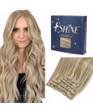 FSHINE Clip-In Hair Extensions | Blonde Highlights | 50g 30cm | Remy Human Hair #16P22 | Dark Ash Blonde & Golden Blonde Mix - Buy Online on GoSupps.com