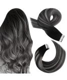 Moresoo Balayage Tape in Human Hair Extensions - Black & Silver Ombre, 14 Inch Real Hair Tape Ins, 20 Pieces/50g - Buy Online on GoSupps.com