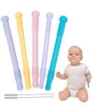 Mothby Teething Sticks for Babies Pack of 5 | Premium Food Grade Silicone | 6.3 Inches Long | Includes 2 Cleaning Brushes Straws | Safe for 3-12 Months Old Babies | Refrigerator & Dishwasher Safe - Buy Online on GoSupps.com
