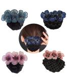 4 Pack Women Hair Bun Cover Net Snood Hair Barrette Clips Hair Accessories - Navy Blue, Pink, Sky Blue, Purple - Ideal for Lady, Women, Nurse, Stewardess - Buy Online on GoSupps.com
