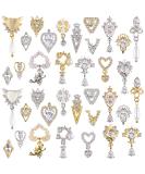 36 Pcs Luxury TOROKOM 3D Dangle Nail Art Charms - Gold Silver Heart Pearl Crystal Gems for Women - DIY Nail Design Craft Jewelry - Buy Online on GoSupps.com
