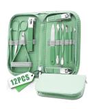 Nail Clipper Manicure Set Manicure Pedicure Kit Professional Travel Manicure Set for Women Men Manicure & Pedicure Tools & Accessories Nail Care Tool with Green Leather Travel Bag Set 12 in 1 - Buy Online on GoSupps.com
