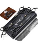 CIICII Dog Grooming Scissors Kit 10-in-1 Professional Pet Grooming Scissors Set with Safety Round Tip (Dogs/Cat Hair Cutting Trimming Thinning Shears with Curved Scissors) for DIY Home Salon (Black) - Buy Online on GoSupps.com