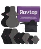 Rovtop 10 Pcs Reusable Black Cloth Menstrual Pads with Bamboo Charcoal Layer - Washable Sanitary Napkins in 4 Sizes + Mini Waterproof Bag - Buy Online on GoSupps.com