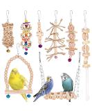 Vegan 8-Piece Bird Toys Set - Wooden Ladder & Cage Accessories for Budgies Parrots and Finches - Colorful Bird Playthings for Happy Pets - Buy Online on GoSupps.com