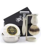 Premium Shaving Set for Men - Silver Lace Brush Double Edge Razor Stainless Steel Stand & Haryali London Soap - International Shipping Available - Buy Online on GoSupps.com
