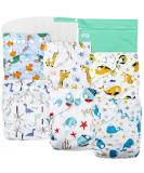 Leekalos Cloth Diapers Reusable with Bamboo Inserts & Wet Bag - Undersea Design for Boys and Girls - Buy Online on GoSupps.com