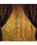 2PCS 3' X 8' Black & Gold Metallic Tinsel Foil Fringe Curtain Backdrop for Parties - 2023 New Years, Halloween, Graduation - 2 Pack - Buy Online on GoSupps.com
