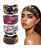 4-Piece Women's Elastic Headband Set - Wide Boho Hair Bands with Leopard Print & Floral Design - Fashion Hair Jewelry for Stylish Looks - Buy Online on GoSupps.com