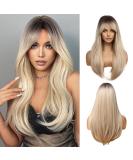 Esmee 24-Inch Long Straight Blond Wig | Ombre Synthetic Hair with Dark Roots | Perfect for Daily Party & Cosplay Wear - Buy Online on GoSupps.com