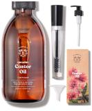 Bionoble Organic Castor Oil 200ml - 100% Pure Cold Pressed for Lashes, Eyebrows, Hair, Beard, Nails - Vegan & Cruelty Free - Glass Bottle with Pump - Includes Mascara Kit - 200ml Pack - Buy Online on GoSupps.com