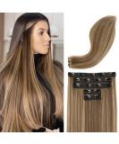 REECHO Clip in Hair Extensions - Thick Long Lace Weft Synthetic Hairpieces for Women - 24 Inch Chocolate Brown with Golden Blonde Highlights - 240g (Pack of 5) - Buy Online on GoSupps.com