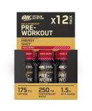 Optimum Nutrition Gold Standard Pre-Workout Energy Shot Ready to Drink Food Supplement with Beta Alanine Caffeine PerforMelon Boost and Vitamin B6 and B12 Mixed Berry Flavour 12-Pack 12 x 60 ml - Buy Online on GoSupps.com