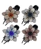 inSowni 4 Pack Luxury Fancy Decorative Glitter Sparkly Crystals Rhinestones Big Flower Hair Claws Clips Barrettes Hairpins Clamps Korean Hair Accessories for Women Girls Thick Long Hair - Buy Online on GoSupps.com