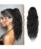 FESHFEN Long Curly Wavy Drawstring Ponytail Extension - 18 Inch Off Black Synthetic Hair Piece for Women - Buy Online on GoSupps.com