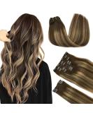 Doores Clip-In Extensions | Real Hair Balayage Chocolate Brown to Caramel Blonde | 55cm 22 Inch | 150g Remy Human Hair | Thick Straight Hair 9 Pieces - Buy Online on GoSupps.com