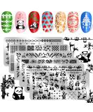 JSRQT Nail Art Stamping Plates Set - 6 Mixed Pattern Stencils for DIY Manicure | Sweet Panda Floral & Leaf Designs - Buy Online on GoSupps.com