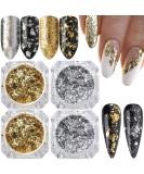 Holographic Nail Foil Glitter Flakes | 3D Sparkly Aluminum Flake | Gold Silver Nail Art Supplies | Mirror Powder Sequins | Acrylic Nails Design (4 Boxes) - Buy Online on GoSupps.com