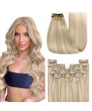 Youngsee Clip-In Hair Extensions - 35cm Real Hair 120g - Ashblond & Platinum Highlights - 7 Pieces - Buy Online on GoSupps.com