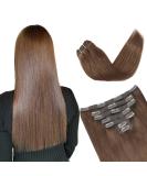 Vlasy Copper Brown Clip in Hair Extensions 14 Inch - Seamless Natural Human Hair Weft Extensions for Women - Buy Online on GoSupps.com