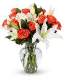 Benchmark Bouquets Orange Roses and White Oriental Lilies with Vase - Fresh Cut Flowers - Buy Online on GoSupps.com