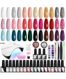 VANREESA Gel Nail Polish Set with Lamp Starter Kit - 18 Colours, Classic Pink Red Glitter Soak Off Gel Polish Set - 33 Piece Nail Salon Set for Women - Buy Online on GoSupps.com