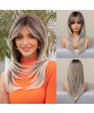 Allbell Long Straight Grey Blonde Wig with Bangs - Natural Looking Synthetic Hair for Women - Buy Online on GoSupps.com