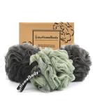 Large 70g Loofah Body Scrubber 3 Pack for Women & Men | Exfoliating Shower Sponge Pouf with Activated Charcoal - Buy Online on GoSupps.com