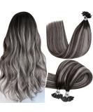 Hetto Real Hair Bonding Extensions - Balayage Black & Silver | 14 Inch | 50g - Premium Keratin Hair Cladding - Buy Online on GoSupps.com