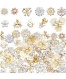 44 Pieces Pearl Rhinestone Buttons Rhinestone Faux Pearl Embellishments Pearl Brooch Alloy Floral Pendants for Jewelry Making Clothes Bags Shoes Supplies and Wedding DIY Gold - Buy Online on GoSupps.com