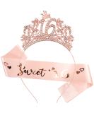 Vovii 16th Birthday Sash and Tiara Set - Rose Gold Princess Crown Hair Accessories for Women - Ideal 16th Birthday Decorations and Gifts for Her - Happy Birthday Party Favors - Buy Online on GoSupps.com