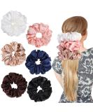 6-Pack Large Silk Scrunchies Set - Velvet & Satin Jumbo Elastic Hair Ties for Women and Girls - Variety of Colors (Champagne, White, Silver Grey, Pink, Red, Blue) - Buy Online on GoSupps.com