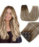 Runature Clip In Extensions | Real Hair Balayage Brown Blond 35cm | Seamless Remy Human Hair 120g - 7Pcs #3/8/25cm-7Pcs #3/8/22 - Buy Online on GoSupps.com