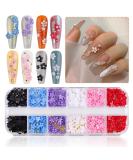 3D Colorful Flower Nail Charms | Acrylic Rhinestone Decorations | Kalolary Nail Art Studs | Gold Silver Caviar Beads | Women Girls | 12 Grids/Box - Buy Online on GoSupps.com