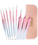 Kresecioo 9 PCS Blackhead Remover Tools Kit for Nose & Face - Professional Acne Extractor Set with Leather Bag (Pink) - Buy Online on GoSupps.com