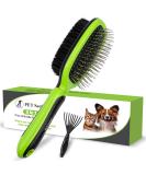 Double Sided Pet Brush with Free Cleaning Tool - Dog & Cat Grooming Brushes for Shedding - Rounded Pins & Bristles - Anti Slip Handle - Buy Online on GoSupps.com