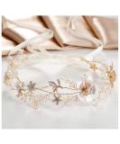 SWEETV Gold Wedding Headband - Pearl Flower Bridal Hairpiece for Women - Crystal Hair Vine Accessory - Buy Online on GoSupps.com
