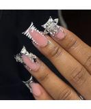 Buy BABALAL Duck Nails - Black French Tip Press-On Acrylic Nails with Star Planet Rose Charm - 24 Pcs Punk Goth Style | International Shipping - Buy Online on GoSupps.com