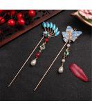 Chinese Hair Chopsticks 2PCS Hair Stick Butterfly and Pteris Pearl Hair Pins Vintage Chignon Hair Accessories with Tassel - Set of 2 - Buy Online on GoSupps.com