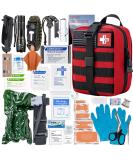 2022 Upgrade Trauma First Aid Kit with Survival Gear | Military Grade Molle System for Outdoor Adventures (RED) - Buy Online on GoSupps.com