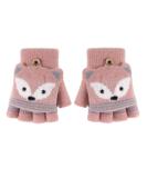 Kids Puppy Flip Top Knitted Half Finger Gloves | Toddler 3-8 Yrs | Fox/Pink - Buy Online on GoSupps.com