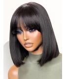 LUVME HAIR 10 Inch Light Yaki Bob Wig with Bangs | Realistic HD Lace Black Bob Wigs | Glueless 180 Density Blunt Cut Human Hair - Buy Online on GoSupps.com