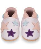 Soft Sole Leather Baby Shoes for Boys and Girls | Purple Stars | 6-12 Months - Buy Online on GoSupps.com