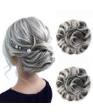 JJstar 2PCS Messy Bun Hair Pieces - Curly Fake Hair Buns for Women - High Heat Resistant Synthetic Fiber Scrunchies - Gray & White Tips - Buy Online on GoSupps.com