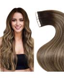 LAAVOO Remy Hair Tape Extensions - Brown Ombre Dark Brown Balayage 45cm | Invisible Skin Weft 50g | 20pcs #4/27/4 - Buy Online on GoSupps.com