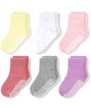 CozyWay Kids Non-Slip Cotton Crew Socks - 6 Pairs, 3-5 Years, Anti-Skid with Grips - Boys & Girls Stripe & Solid Colors - Buy Online on GoSupps.com