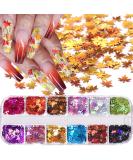 Autumn Nails Glitter Sequin - 12 Colors 3D Holographic Nail Decoration with Maple Leaf Gold Stickers | Sparkle Your Nails this Fall - Buy Online on GoSupps.com