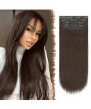 Feshfen Clip In Hair Extensions - 4PCs Synthetic Smooth Long Extensions for Women - Black Brown 50cm - Buy Online on GoSupps.com