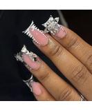 White Duck Nails: Press-On Black French Tips with Rhinestone Design - Duck Feet Style Acrylic Manicure Kit for Women - Buy Online on GoSupps.com